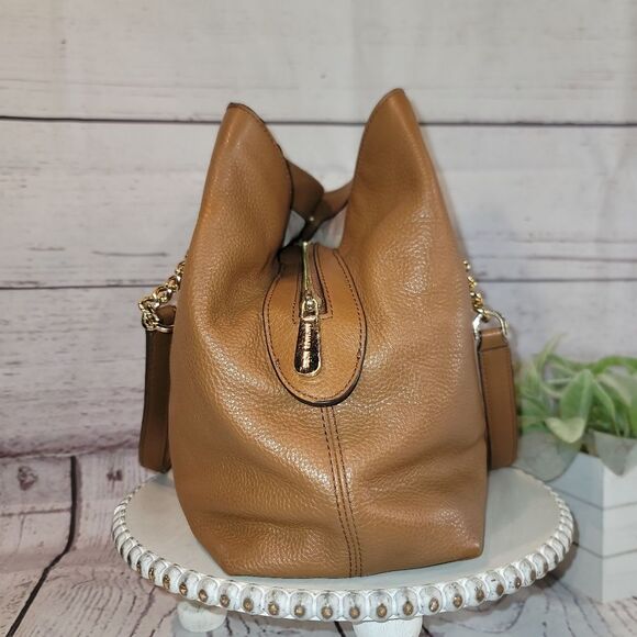 Michael Kors Jet Set Large Tan Genuine Soft Leather Shoulder Hobo Bag - Picture 3 of 16